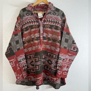 NWT Free People Arizona Sky Pullover in Crimson Aztec XLarge Boho Western Casual